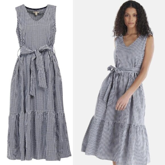 Barbour Dresses & Skirts - Barbour Navy and White Gingham V-Neck Midi Dress